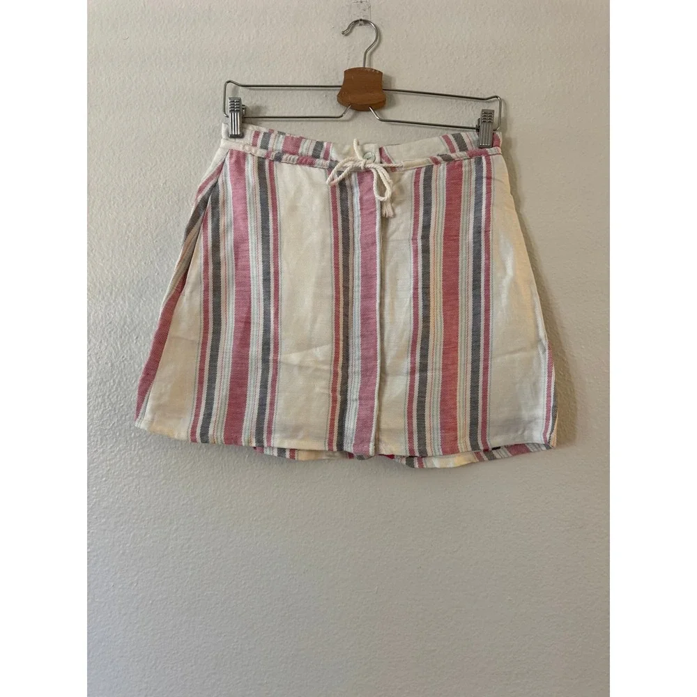 Cupcakes and Cashmere Striped Mini Skirt Drawstring Pockets Small Pink White